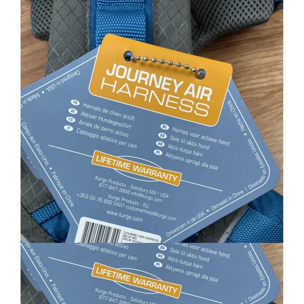 Kurgo‎ Journey Air Dog Harness Blue/Grey Size Medium NEW with Tags & Hanger